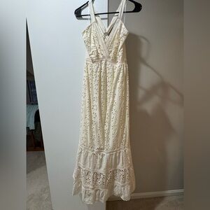 Elegant Cream Lace Maxi Dress
